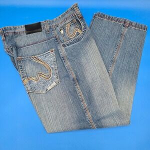 Vintage Koman Jeans Men 36x32 Y2K Baggy Loose Fit Streetwear Embroidered Pockets